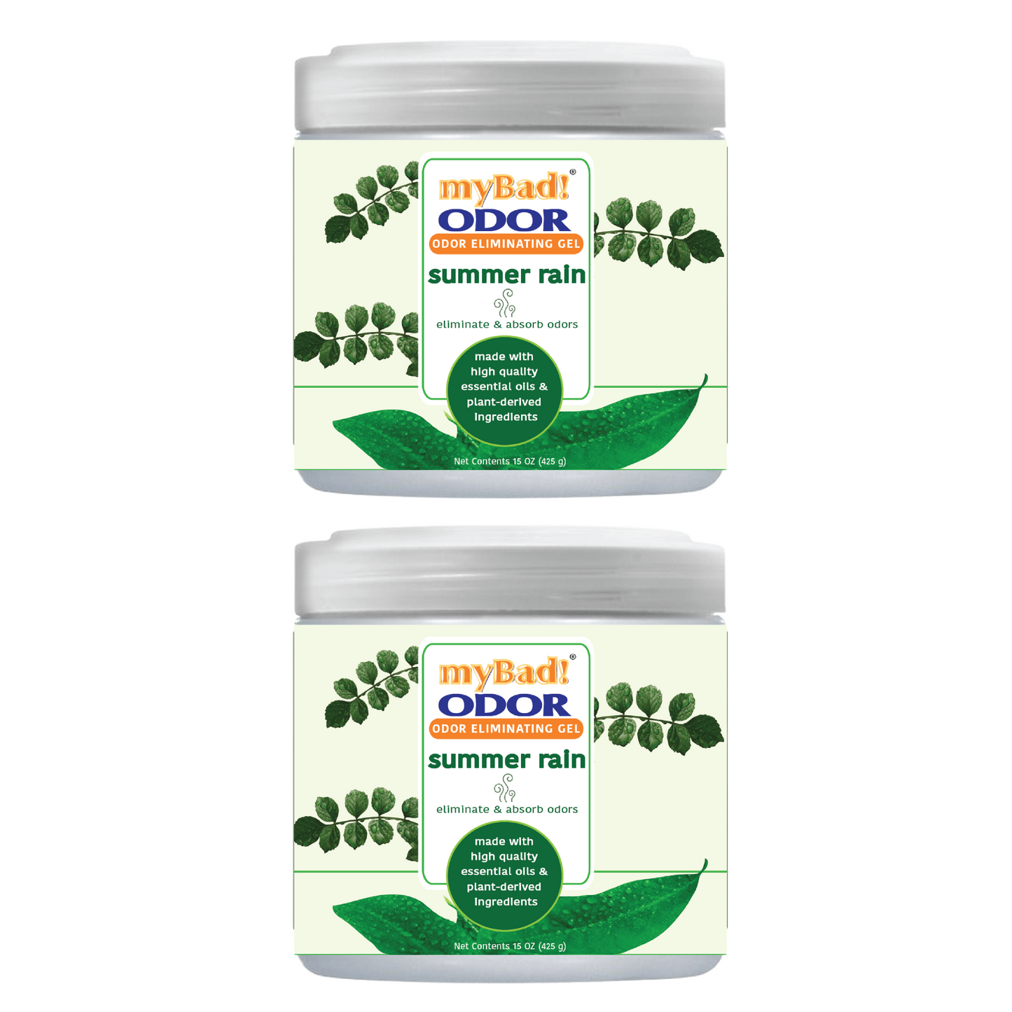 my Bad! Odor Eliminator Gel 15 oz - Summer Rain (2 PACK) Air Freshener - Eliminates Odors in Bathroom, Pet Area, Closets