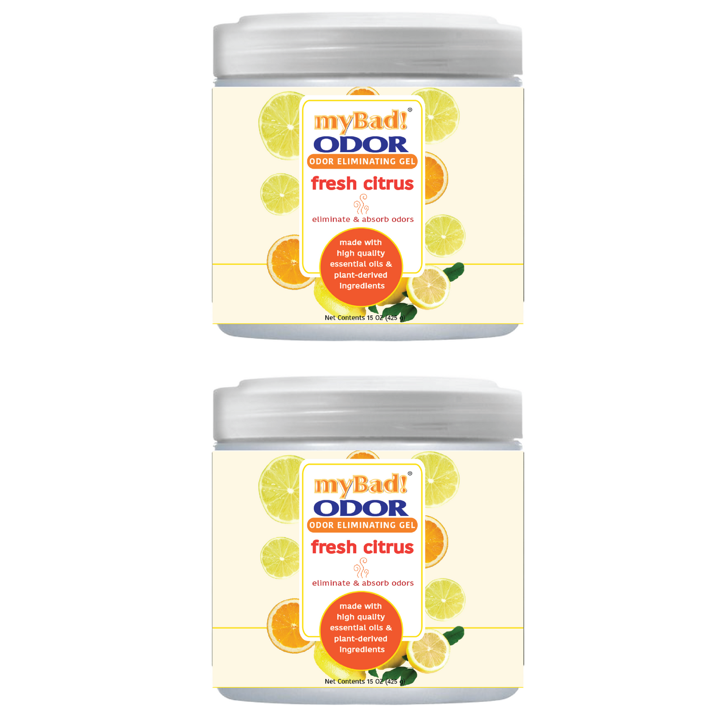 my Bad! Odor Eliminator Gel 15 oz - Fresh Citrus (2 PACK) Air Freshener - Eliminates Odors in Bathroom, Pet Area, Closets