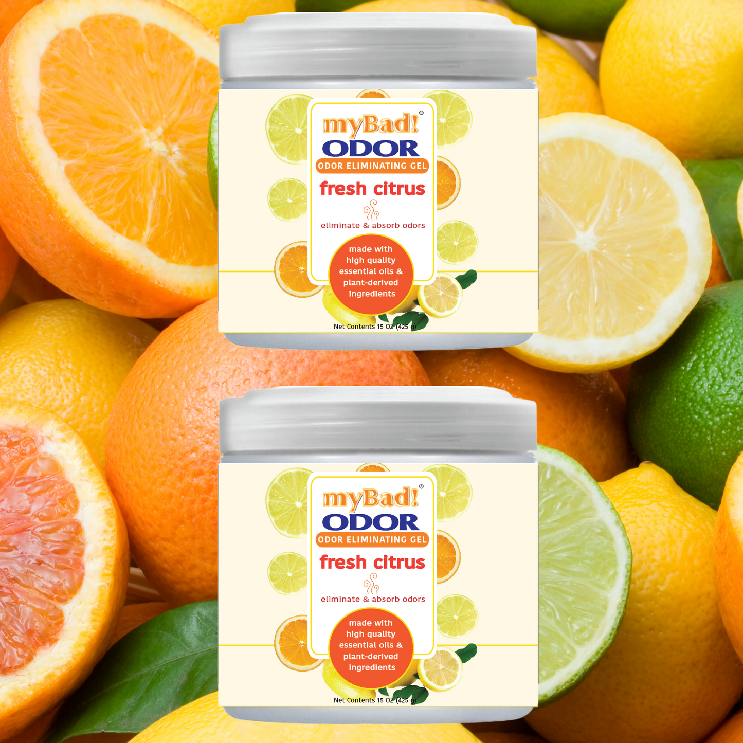 my Bad! Odor Eliminator Gel 15 oz - Fresh Citrus (2 PACK) Air Freshener - Eliminates Odors in Bathroom, Pet Area, Closets