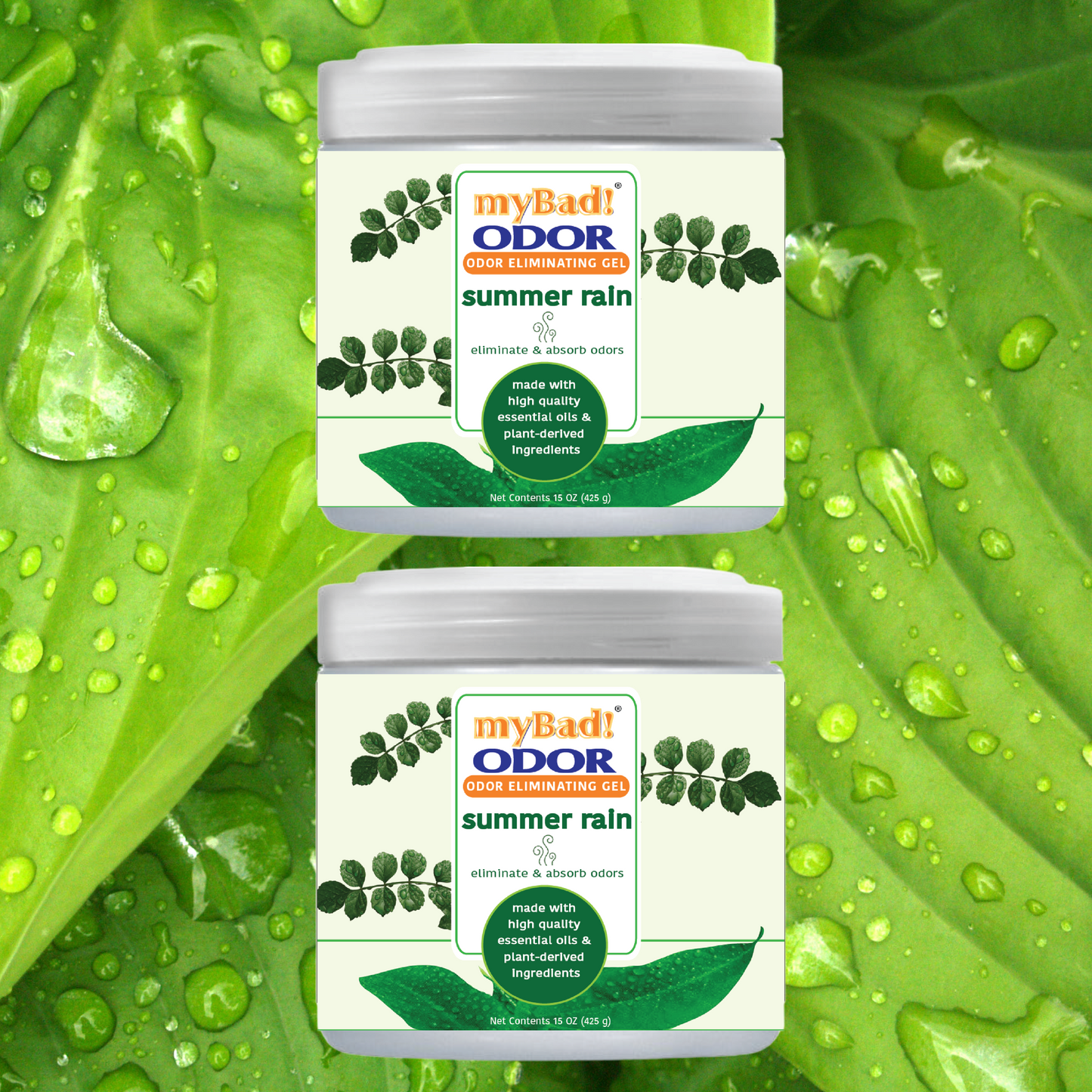 my Bad! Odor Eliminator Gel 15 oz - Summer Rain (2 PACK) Air Freshener - Eliminates Odors in Bathroom, Pet Area, Closets