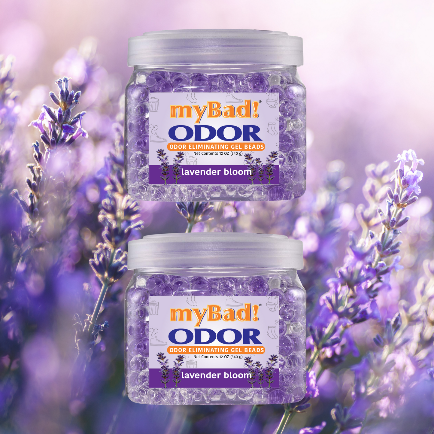 my Bad! Odor Eliminator Gel Beads 12 oz - Lavender Bloom (2 PACK) Air Freshener - Eliminates Odors in Bathroom, Pet Area, Closets