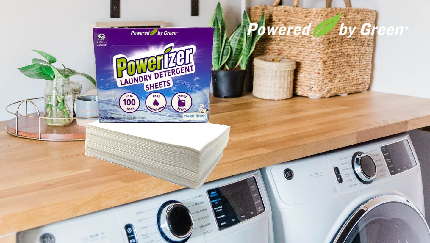 Powerizer Laundry Detergent Sheets – Up to 100 Loads |Eco-Friendly, Biodegradable, Plant-Based, Concentrated, No Plastic Jugs