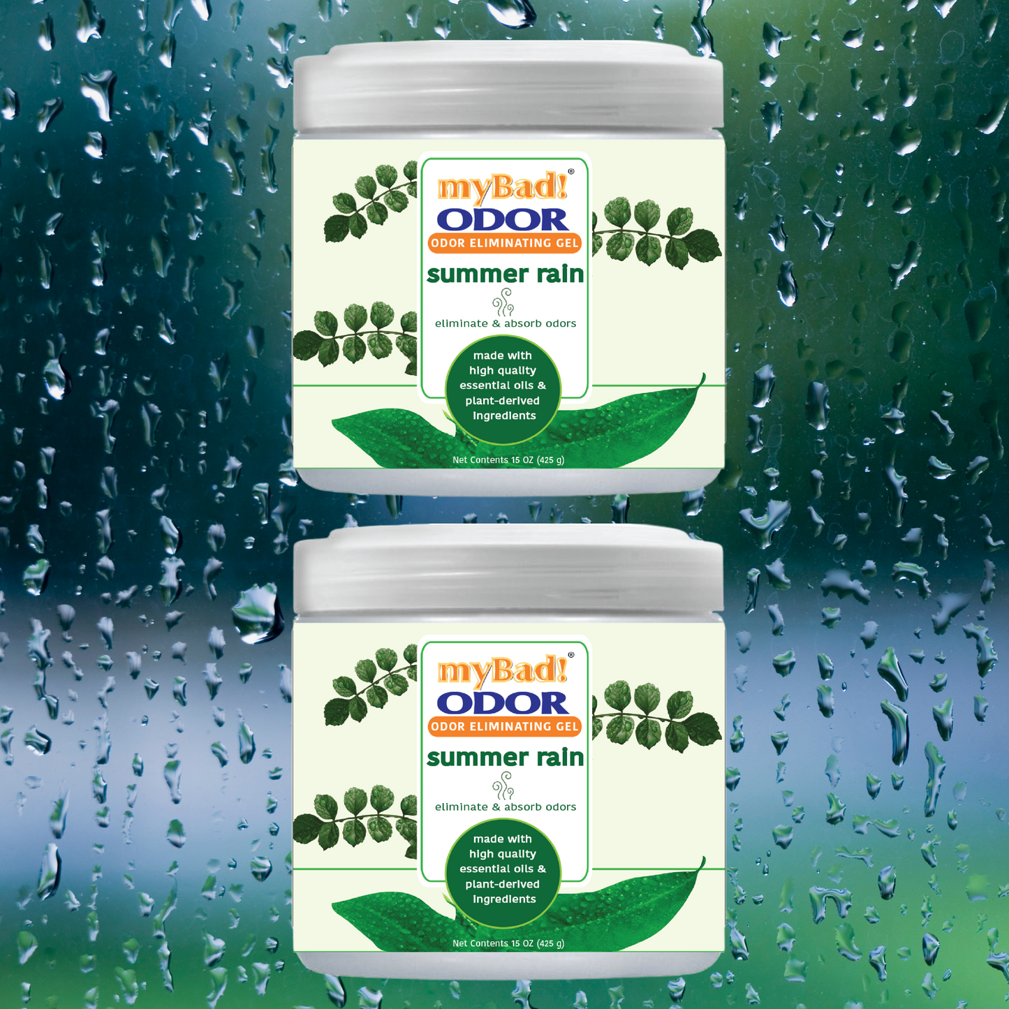 my Bad! Odor Eliminator Gel 15 oz - Summer Rain (2 PACK) Air Freshener - Eliminates Odors in Bathroom, Pet Area, Closets