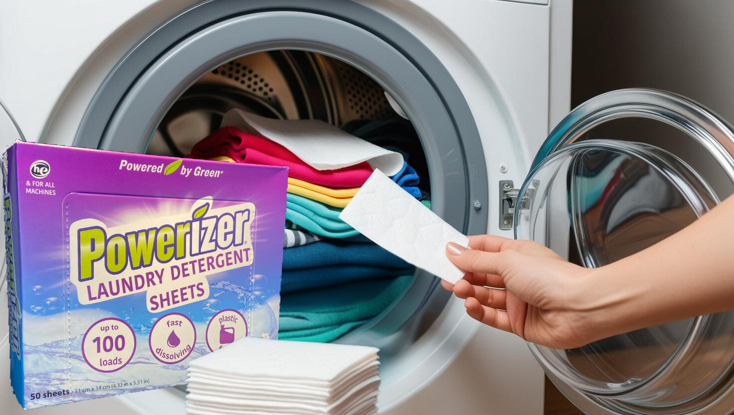 Powerizer Laundry Detergent Sheets – Up to 100 Loads |Eco-Friendly, Biodegradable, Plant-Based, Concentrated, No Plastic Jugs