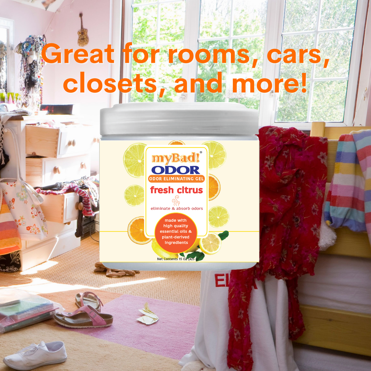 my Bad! Odor Eliminator Gel 15 oz - Fresh Citrus (2 PACK) Air Freshener - Eliminates Odors in Bathroom, Pet Area, Closets