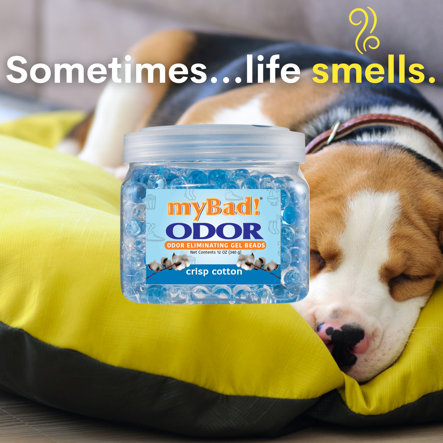 my Bad! Odor Eliminator Gel Beads 12 oz - Crisp Cotton (2 PACK) Air Freshener - Eliminates Odors in Bathroom, Pet Area, Closets