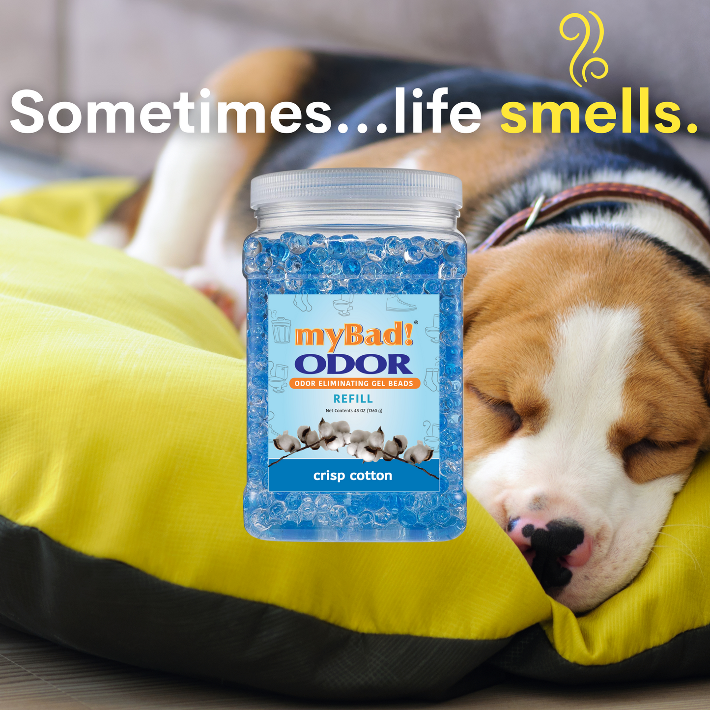 my Bad! Odor Eliminator Gel Beads 48 oz Refill - Crisp Cotton