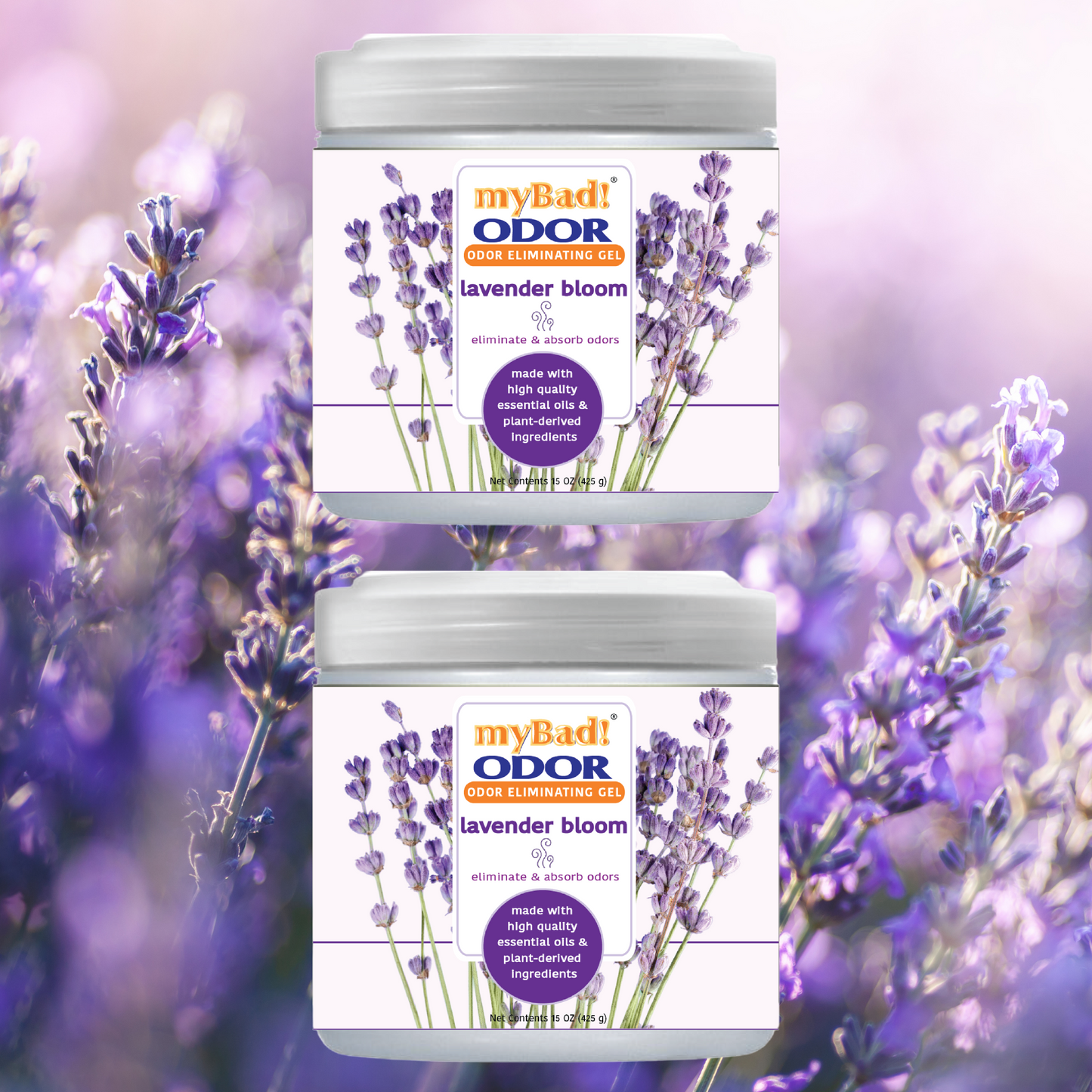 my Bad! Odor Eliminator Gel 15 oz - Lavender Bloom (2 PACK) Air Freshener - Eliminates Odors in Bathroom, Pet Area, Closets