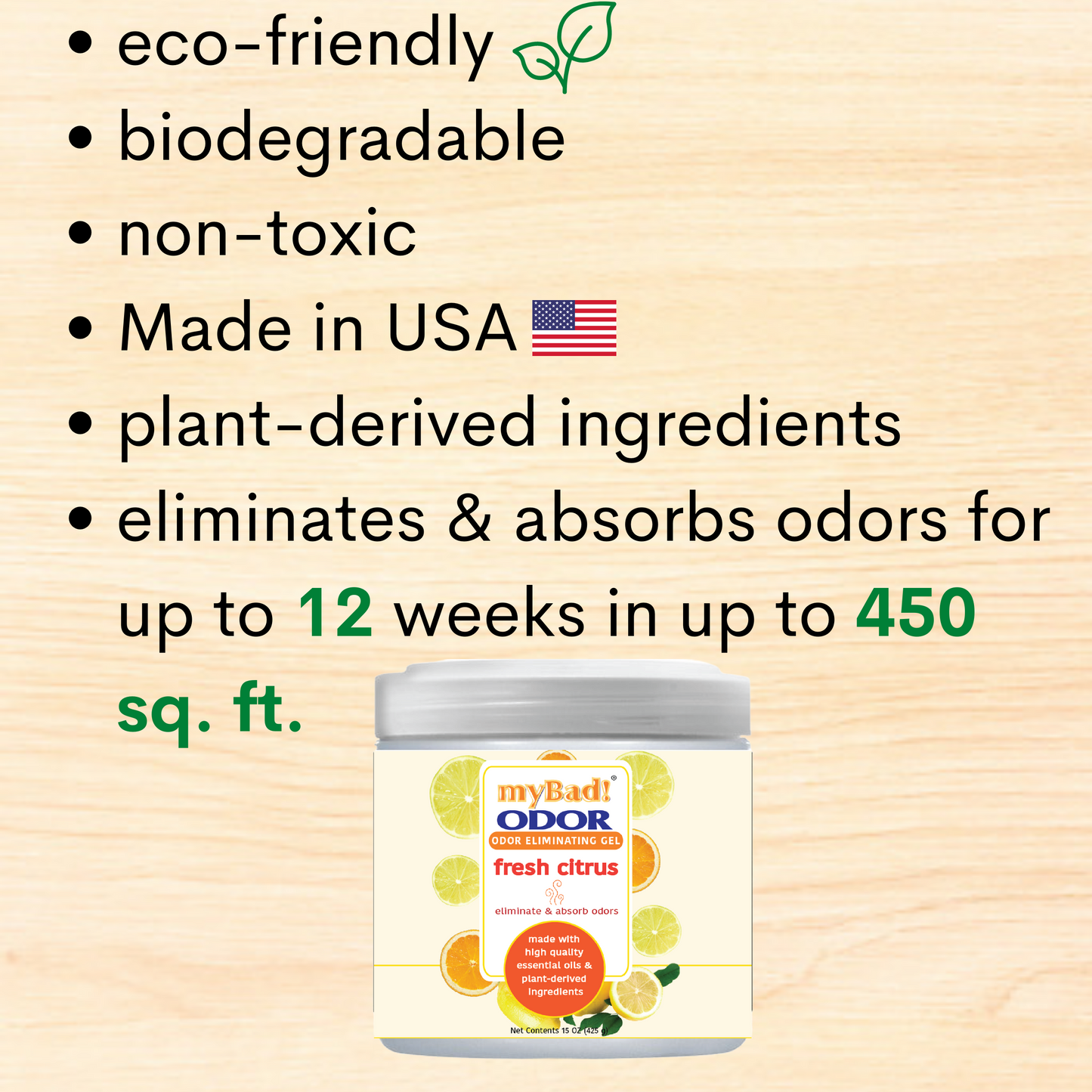 my Bad! Odor Eliminator Gel 15 oz - Fresh Citrus (2 PACK) Air Freshener - Eliminates Odors in Bathroom, Pet Area, Closets