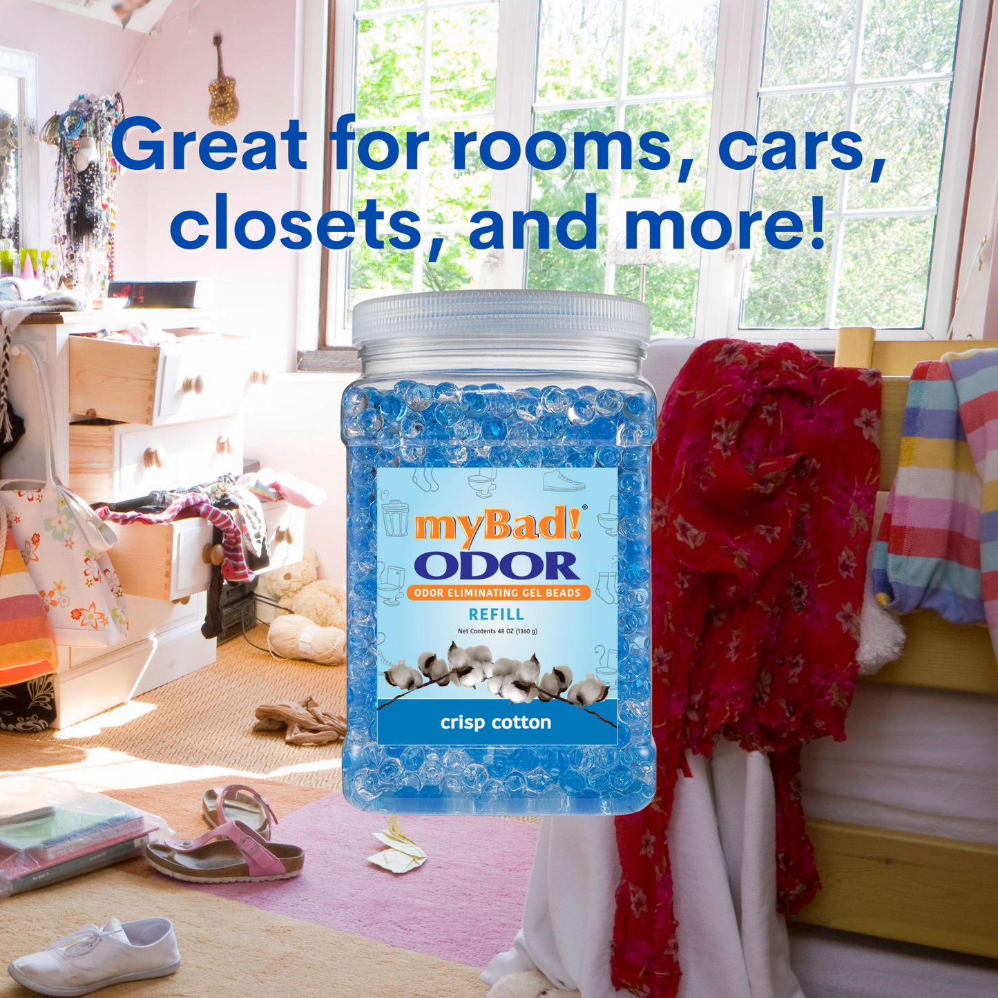 my Bad! Odor Eliminator Gel Beads 48 oz Refill - Crisp Cotton
