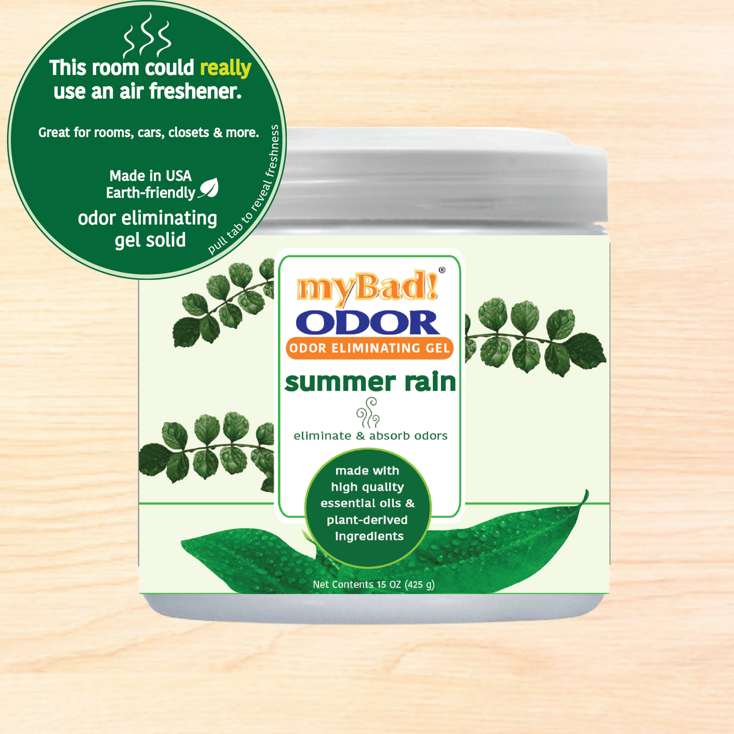 my Bad! Odor Eliminator Gel 15 oz - Summer Rain (6 PACK) Air Freshener - Eliminates Odors in Bathroom, Pet Area, Closets