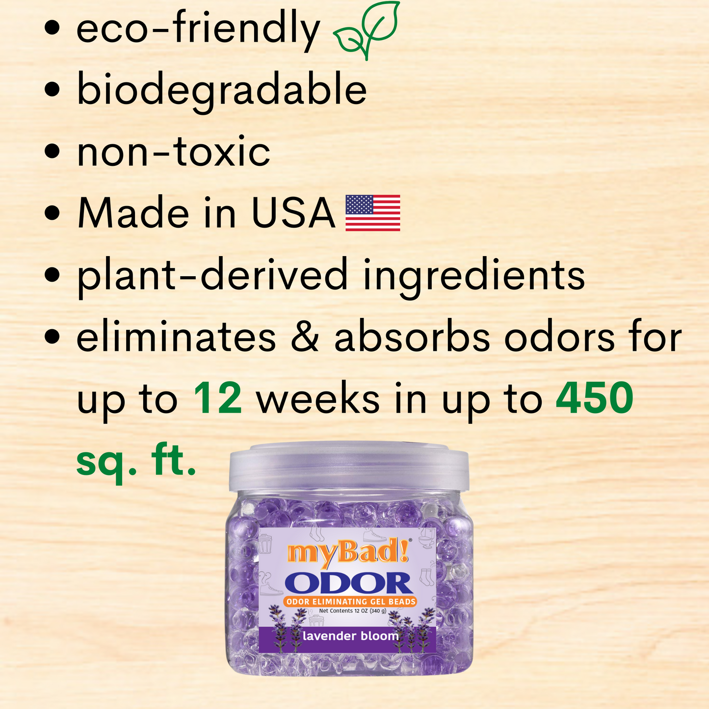 my Bad! Odor Eliminator Gel Beads 12 oz - Lavender Bloom (2 PACK) Air Freshener - Eliminates Odors in Bathroom, Pet Area, Closets
