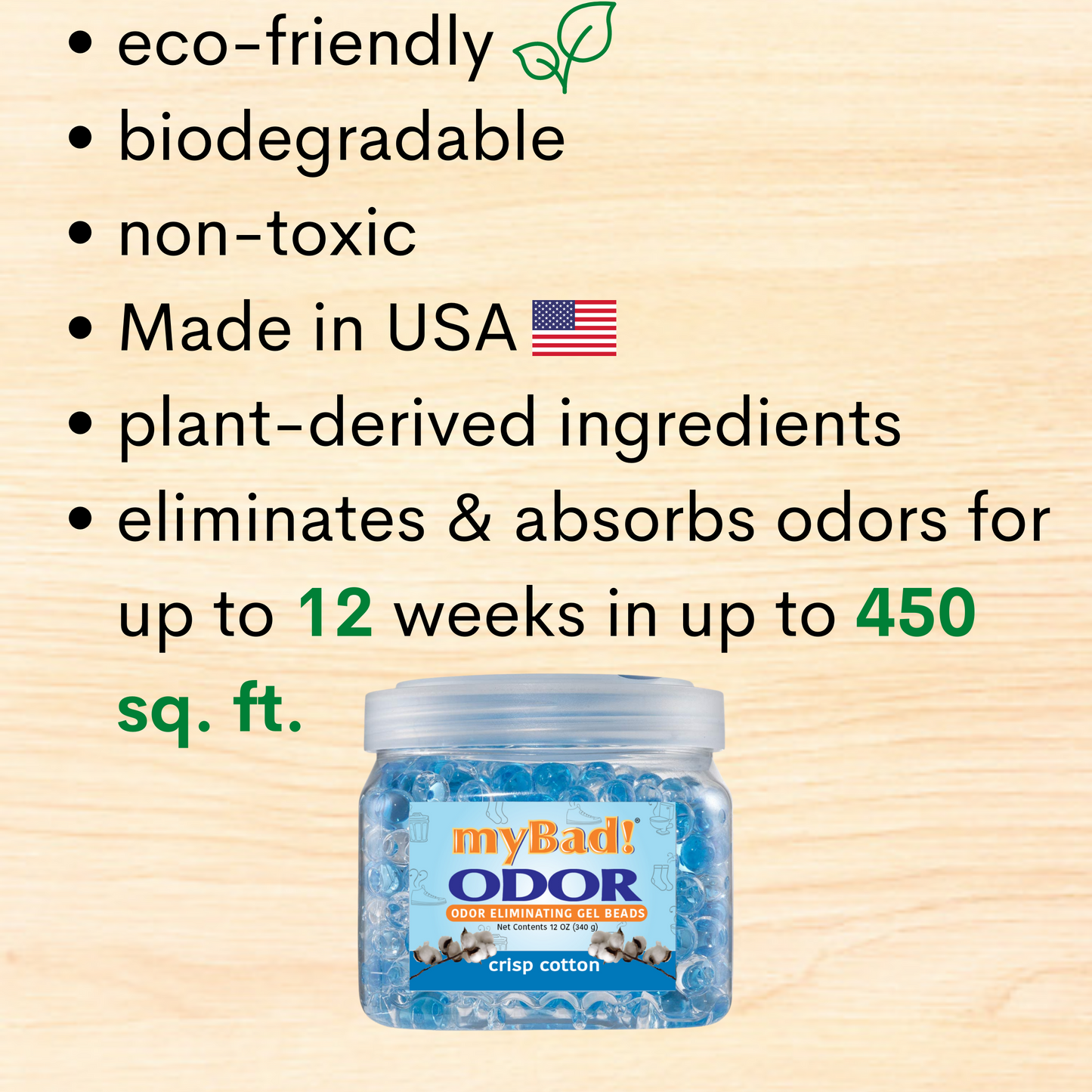 my Bad! Odor Eliminator Gel Beads 12 oz - Crisp Cotton (2 PACK) Air Freshener - Eliminates Odors in Bathroom, Pet Area, Closets