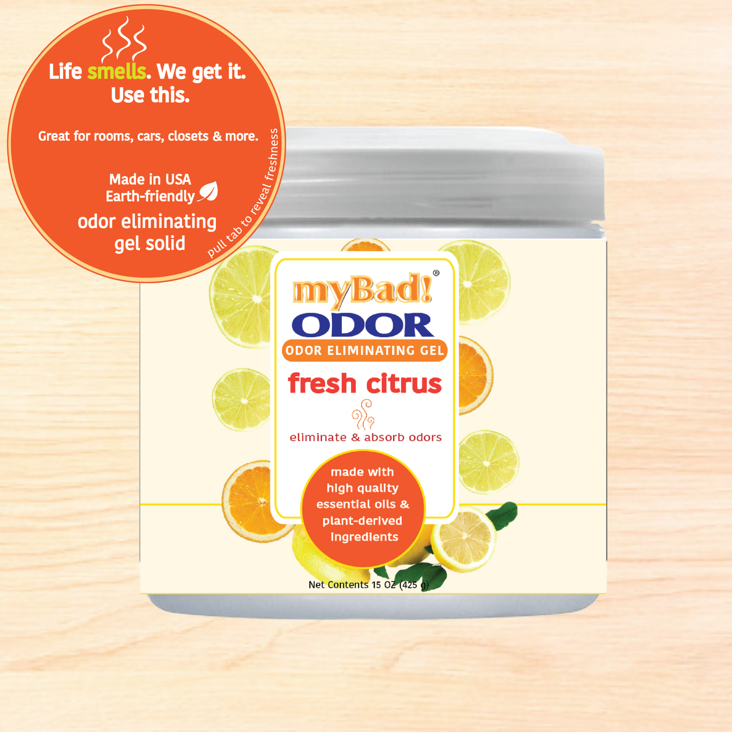 my Bad! Odor Eliminator Gel 15 oz - Fresh Citrus (2 PACK) Air Freshener - Eliminates Odors in Bathroom, Pet Area, Closets