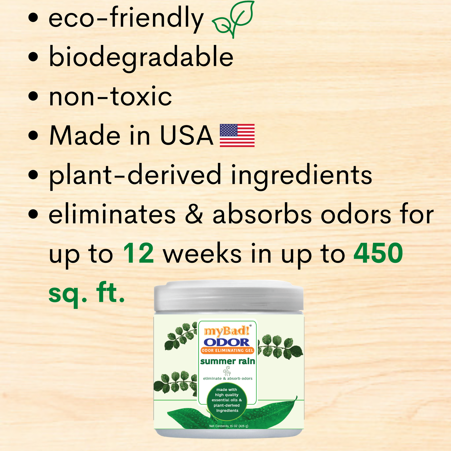 my Bad! Odor Eliminator Gel 15 oz - Summer Rain (2 PACK) Air Freshener - Eliminates Odors in Bathroom, Pet Area, Closets