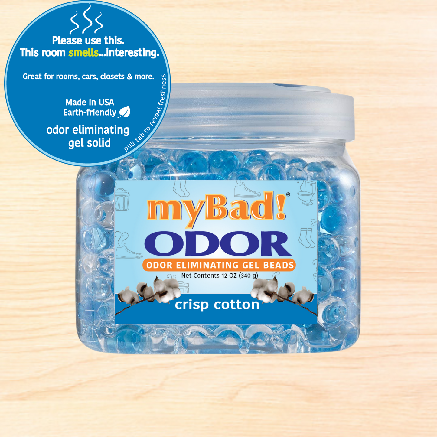 my Bad! Odor Eliminator Gel Beads 12 oz - Crisp Cotton (2 PACK) Air Freshener - Eliminates Odors in Bathroom, Pet Area, Closets
