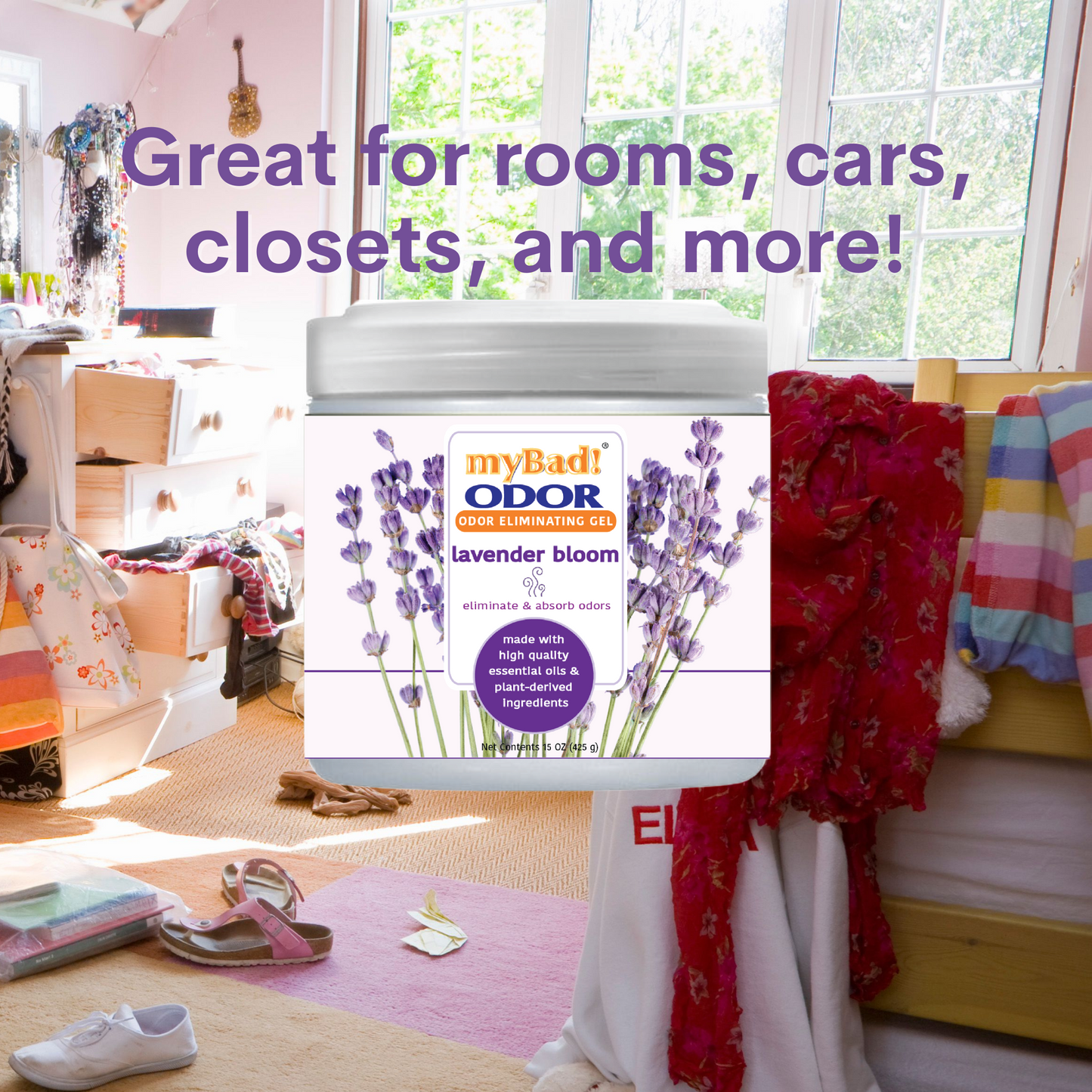 my Bad! Odor Eliminator Gel 15 oz - Lavender Bloom (2 PACK) Air Freshener - Eliminates Odors in Bathroom, Pet Area, Closets