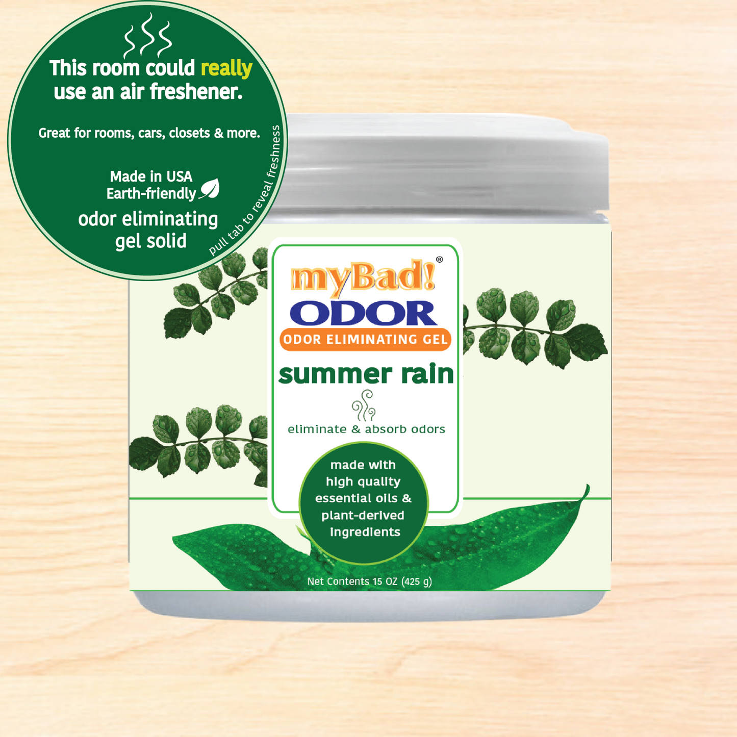 my Bad! Odor Eliminator Gel 15 oz - Summer Rain (2 PACK) Air Freshener - Eliminates Odors in Bathroom, Pet Area, Closets