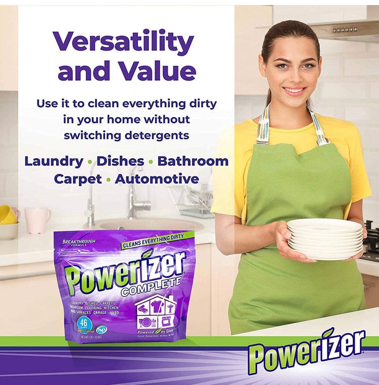 Powerizer Complete All-Natural Detergent Powder, 1lb + Squirt Bottle