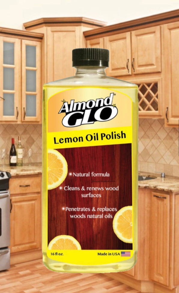 Almond Glo Lemon Oil Polish, 16 oz -Natural Lemon Scented Wood Cleaner & Furniture Polish, Cleans, Renews, Restores & Rejuvenates Wood Surfaces