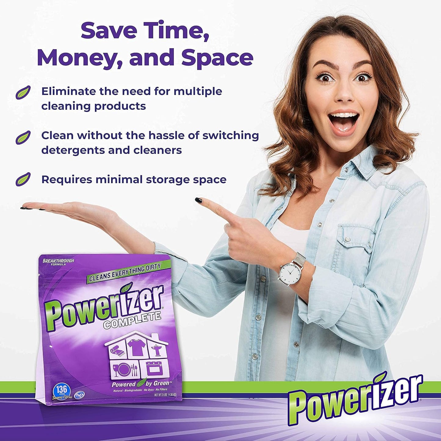 Powerizer Complete All-Natural Detergent Powder, 3lb + Squirt Bottle