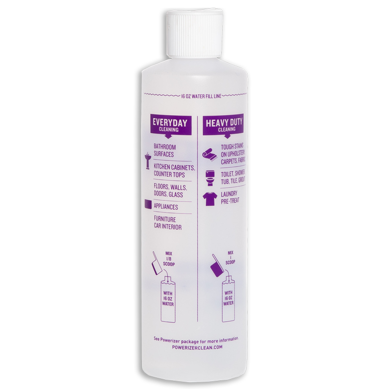 Powerizer Cleans Everything Dirty Refillable Squeeze Bottle with Flip Top Threaded Ribbed Cap for Your Powerizer Cleaning Solution | 16 oz Cylinder Plastic Bottle