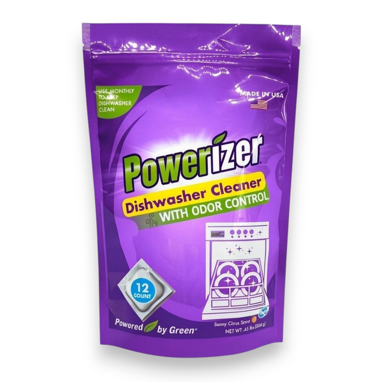Powerizer dishwasher detergent, dishwasher cleaner and odor control solutions