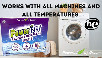 Powerizer Laundry Detergent Sheets – Up to 100 Loads |Eco-Friendly, Biodegradable, Plant-Based, Concentrated, No plastic jugs