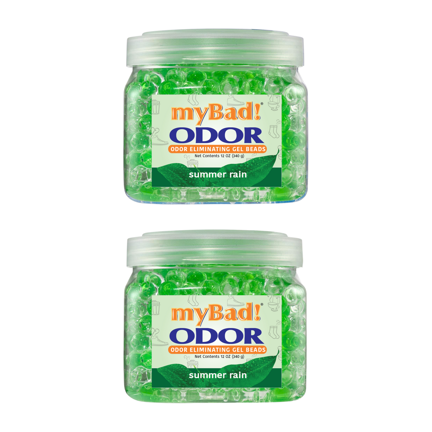 my Bad! Odor Eliminator Gel Beads 12 oz - Summer Rain (2 PACK) Air Freshener - Eliminates Odors in Bathroom, Pet Area, Closets