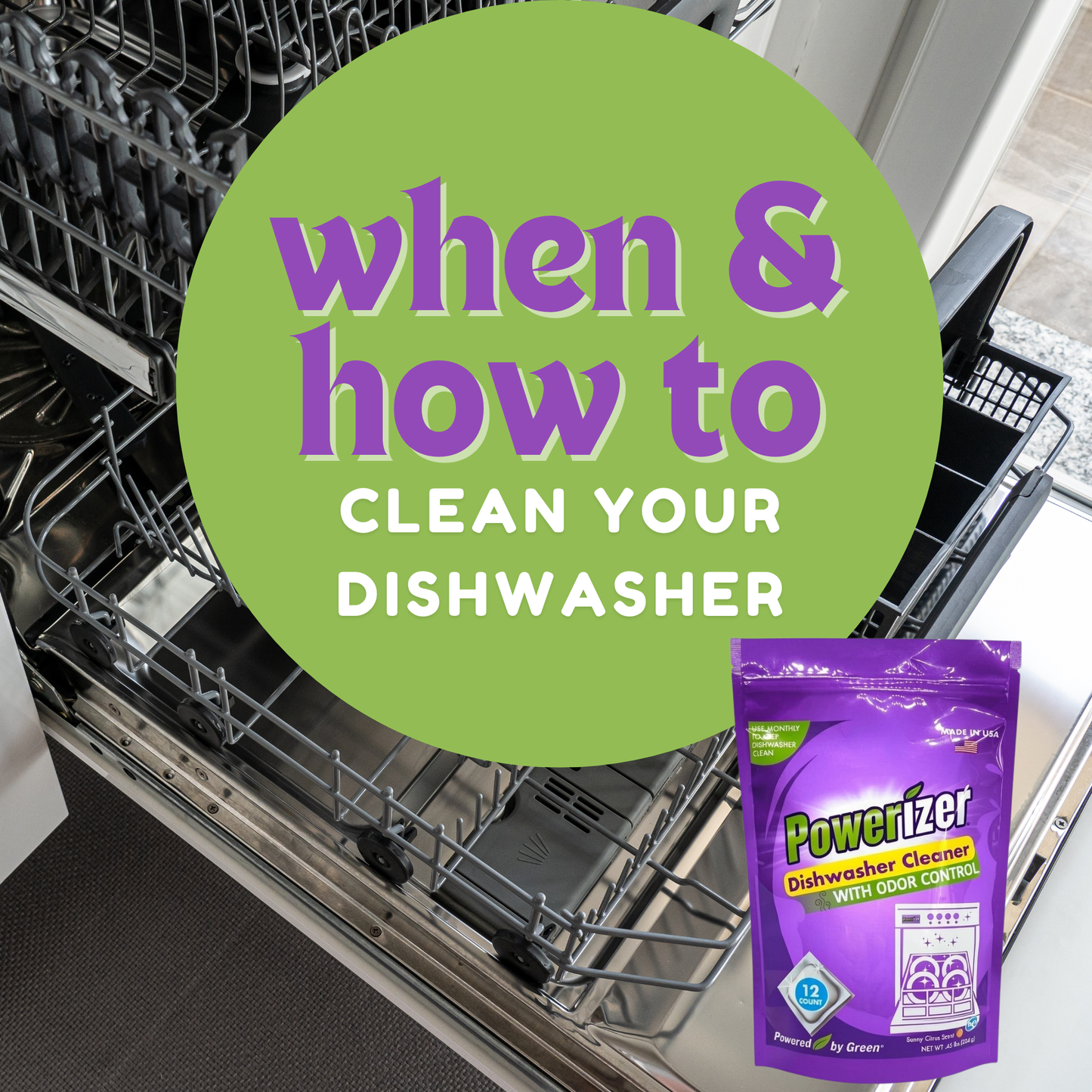 Powerizer Dishwasher Machine Cleaner Pods, 12 Count | Deep Clean Your Dishwasher Machine | Removes Odor & Buildup | Eco-Friendly, Biobased, Non-Toxic Formula