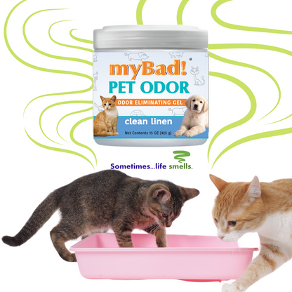 my Bad! Pet Odor Eliminator Gel 15 oz - Clean Linen,  Air Freshener - Eliminates Odors in Pet Area, Bathroom, Closet, and more