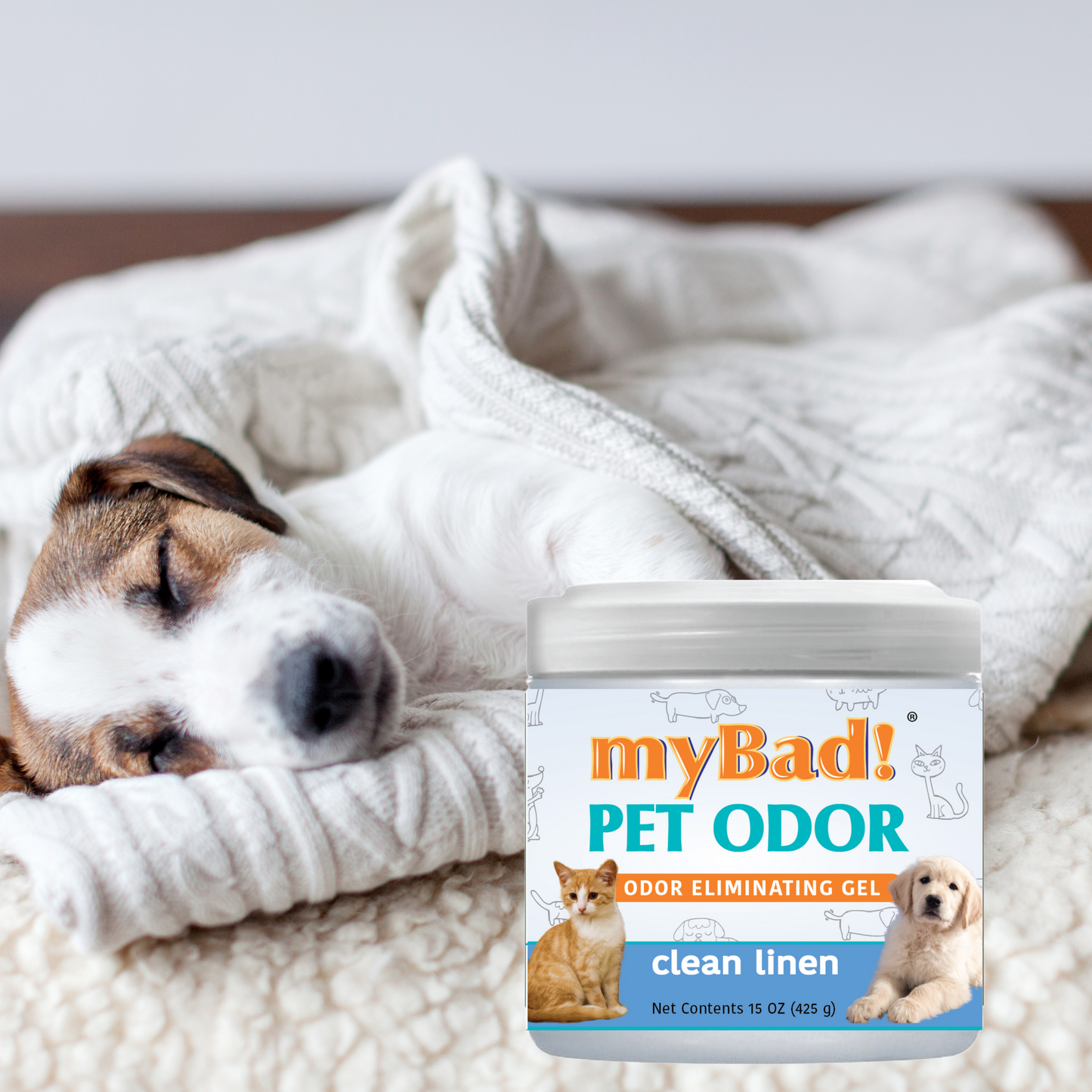 my Bad! Pet Odor Eliminator Gel 15 oz - Clean Linen,  Air Freshener - Eliminates Odors in Pet Area, Bathroom, Closet, and more