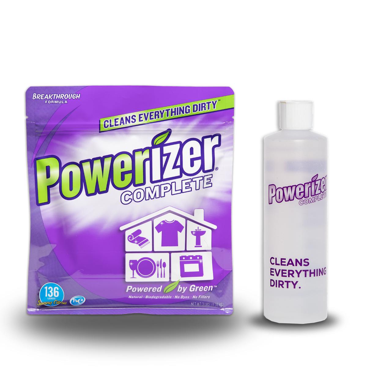 Powerizer Complete All-Natural Detergent Powder, 3lb + Squirt Bottle