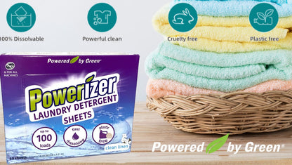 Powerizer Laundry Detergent Sheets – Up to 100 Loads |Eco-Friendly, Biodegradable, Plant-Based, Concentrated, No plastic jugs