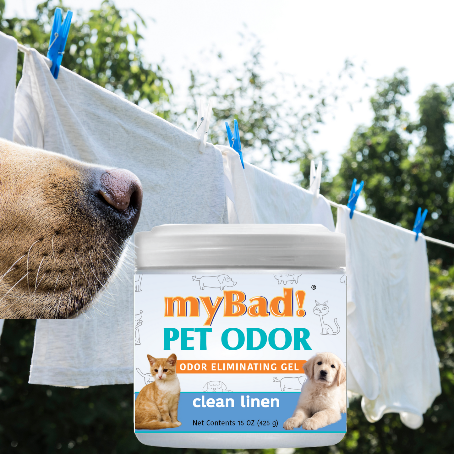 my Bad! Pet Odor Eliminator Gel 15 oz - Clean Linen,  Air Freshener - Eliminates Odors in Pet Area, Bathroom, Closet, and more