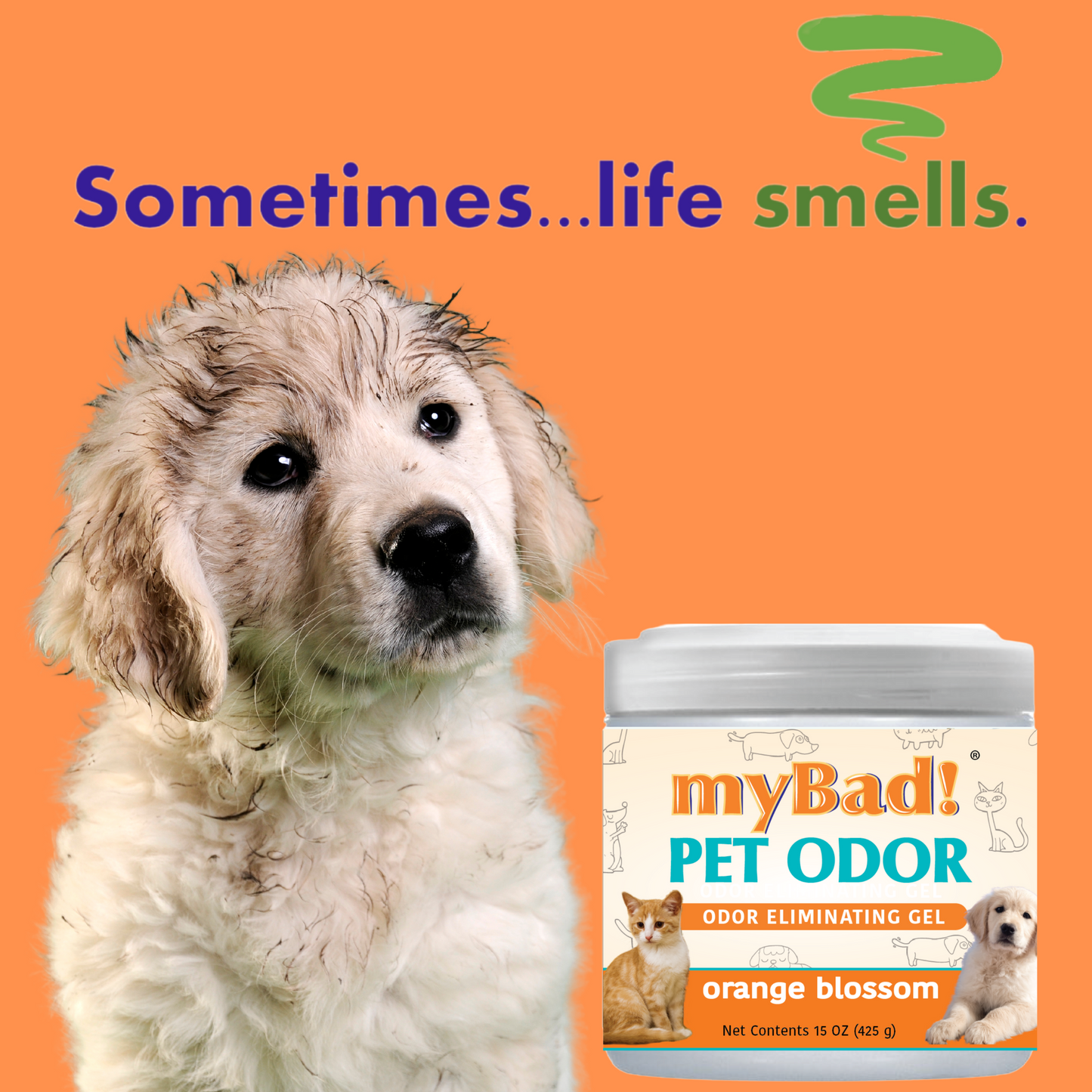 my Bad! Pet Odor Eliminator Gel 15 oz - Orange Blossom,  Air Freshener - Eliminates Odors in Pet Area, Bathroom, Closet, and more