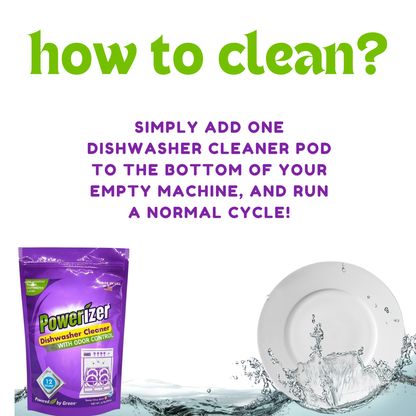Powerizer Dishwasher Machine Cleaner Pods, 12 Count | Deep Clean Your Dishwasher Machine | Removes Odor & Buildup | Eco-Friendly, Biobased, Non-Toxic Formula