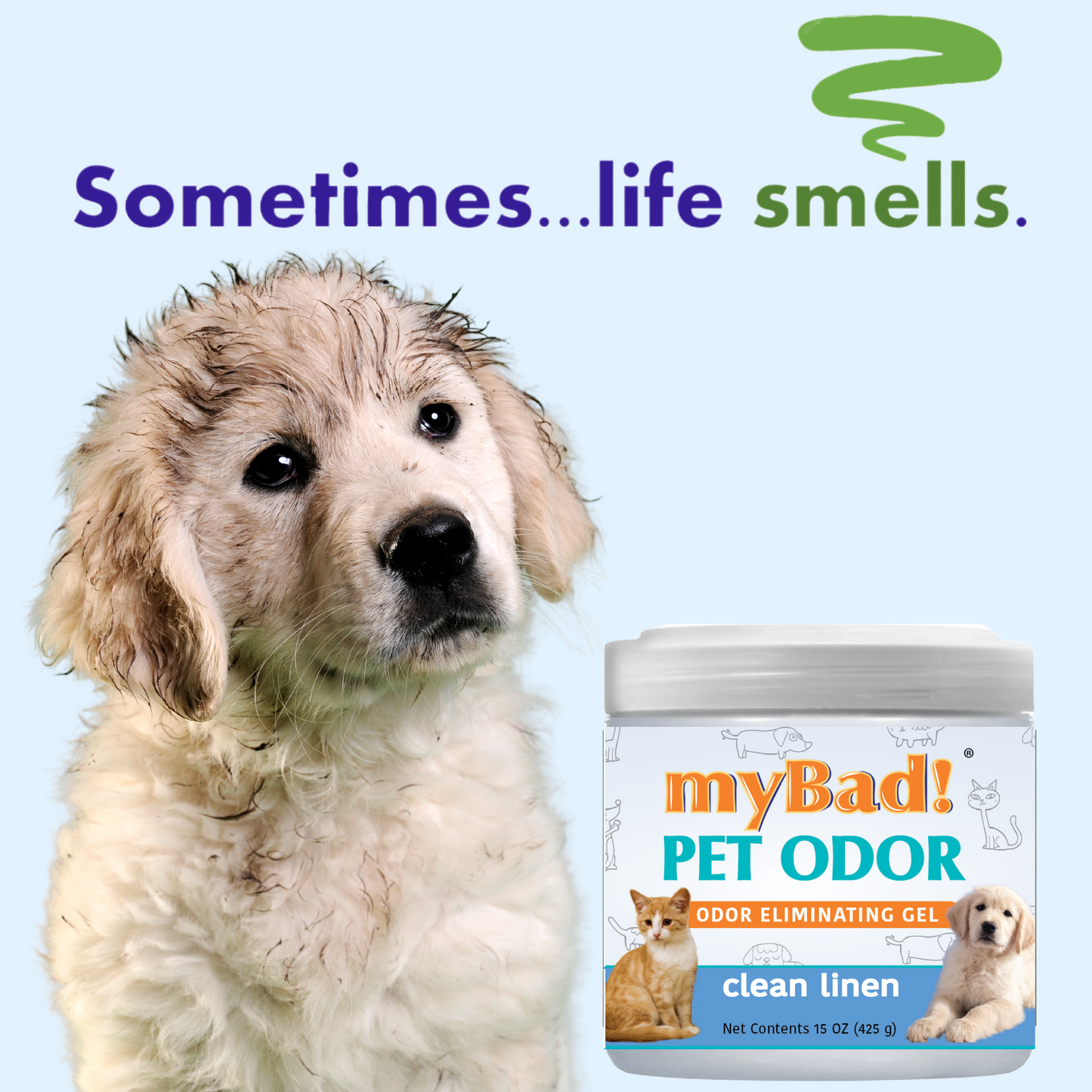 my Bad! Pet Odor Eliminator Gel 15 oz - Clean Linen,  Air Freshener - Eliminates Odors in Pet Area, Bathroom, Closet, and more