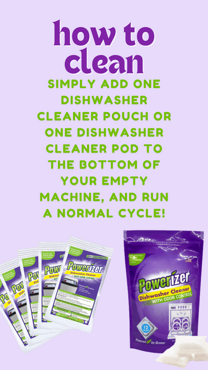 Powerizer Dishwasher Cleaner - Pack of 12 Pods| Removes Grease, Stains, & Odors | Eco-Friendly Solution for Sparkling Clean Dishes | Compatible with All Dishwashers