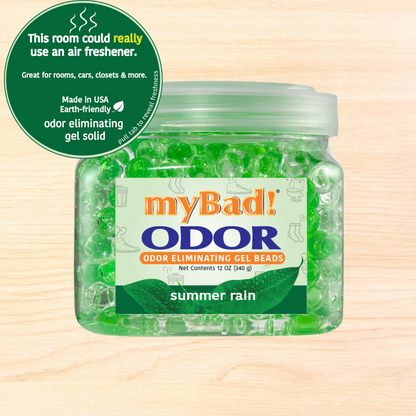 my Bad! Odor Eliminator Gel Beads 12 oz - Summer Rain (2 PACK) Air Freshener - Eliminates Odors in Bathroom, Pet Area, Closets