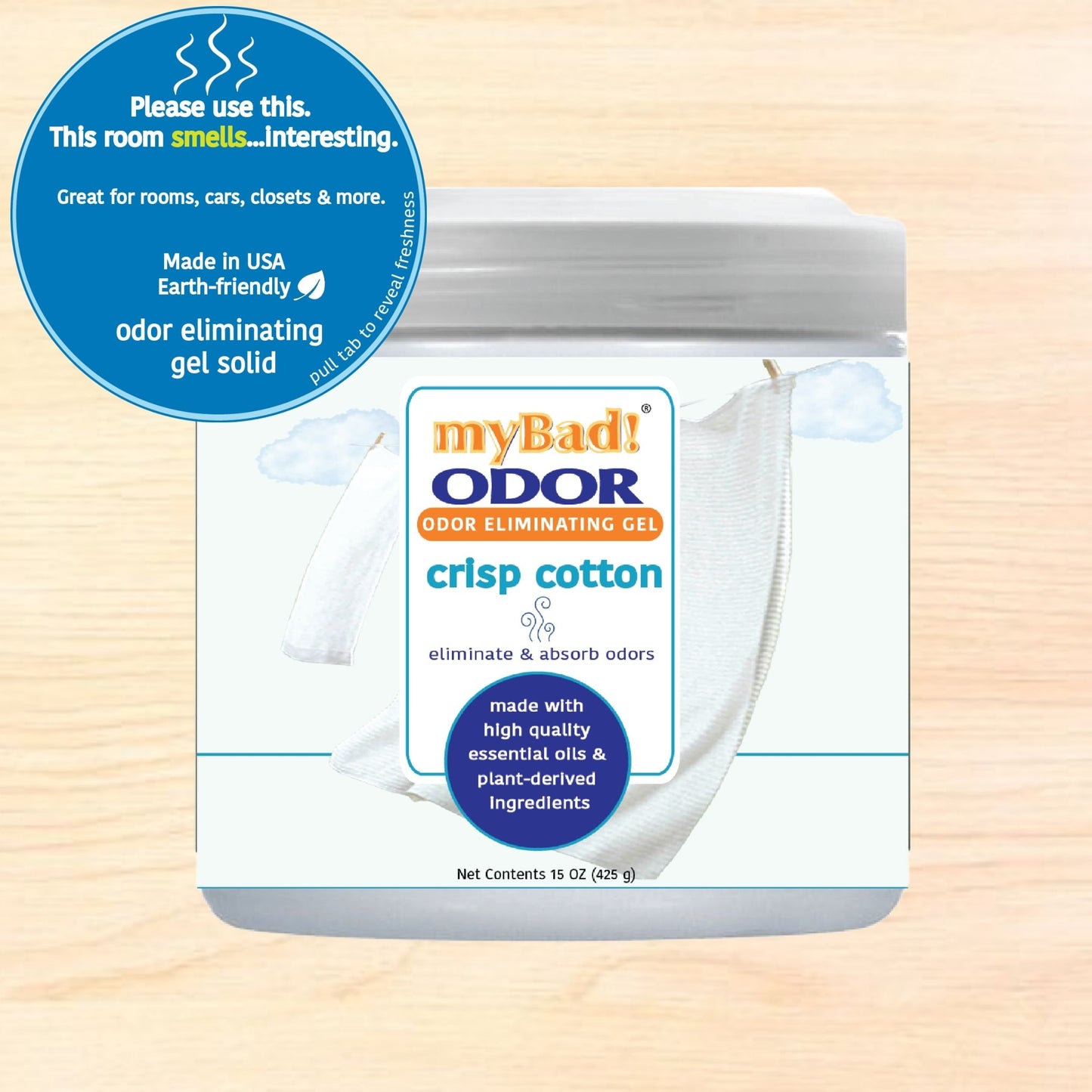 my Bad! Odor Eliminator Gel 15 oz - Crisp Cotton