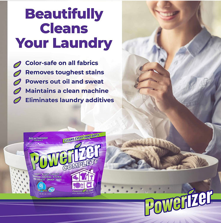 Powerizer Complete All-Natural Detergent Powder, 1lb + Squirt Bottle