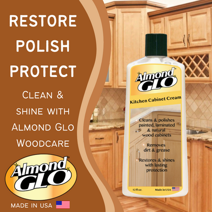 Almond Glo 2 Pack Kitchen Cabinet Cream, 12 oz Multisurface Wood Cleaner and Polish Furniture Quick Shine Restorer Protector Kitchen Cabinets Surface Cleaner