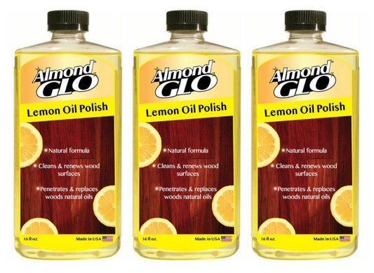 Almond Glo 3 Pack Lemon Oil Polish, 16 oz -Natural Lemon Scented Wood Cleaner & Furniture Polish, Cleans, Renews, Restores & Rejuvenates Wood Surfaces