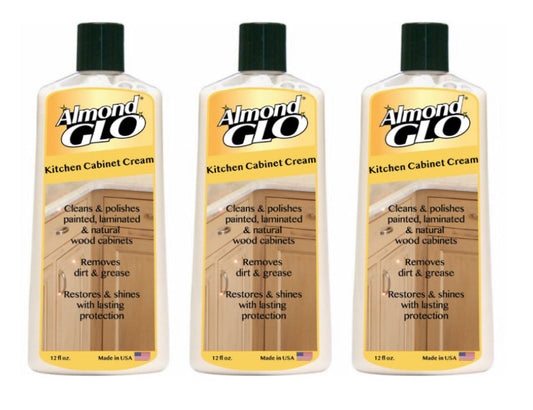 Almond Glo 3 Pack Kitchen Cabinet Cream, 12 oz-Multisurface Wood Cleaner and Polish Furniture Quick Shine Restorer Protector Kitchen Cabinets Surface Cleaner