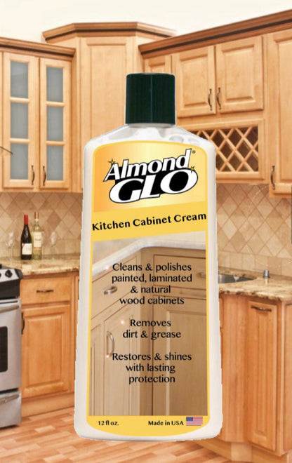 Almond Glo 2 Pack Kitchen Cabinet Cream, 12 oz Multisurface Wood Cleaner and Polish Furniture Quick Shine Restorer Protector Kitchen Cabinets Surface Cleaner