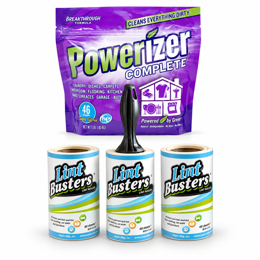 Powerizer 1 lb 46-load cleaner with one Lint Busters roller and two refill rolls