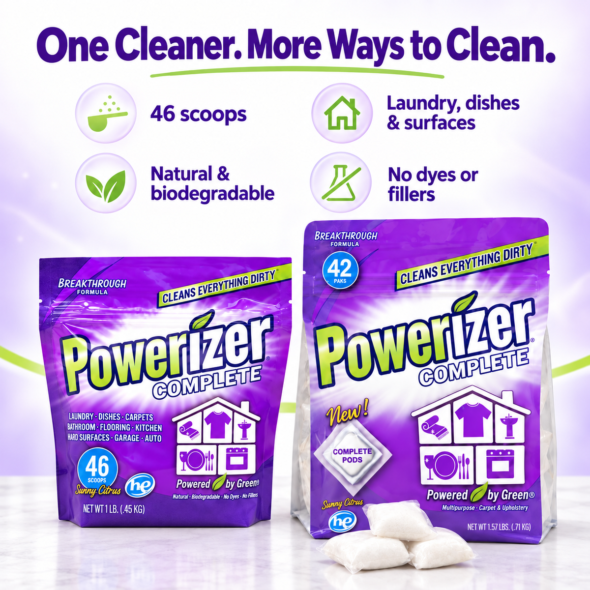 Powerizer 1 lb powder bundle with 46 scoops for laundry, dishes and household surfaces