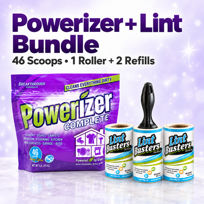 Powerizer and lint bundle with 46 scoops, one roller and two refills