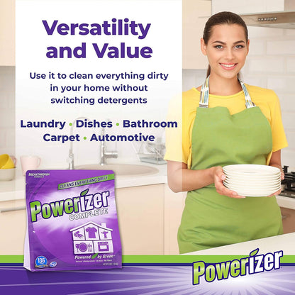 Powerizer Complete All-Natural Detergent Powder, 3lb + Squirt Bottle